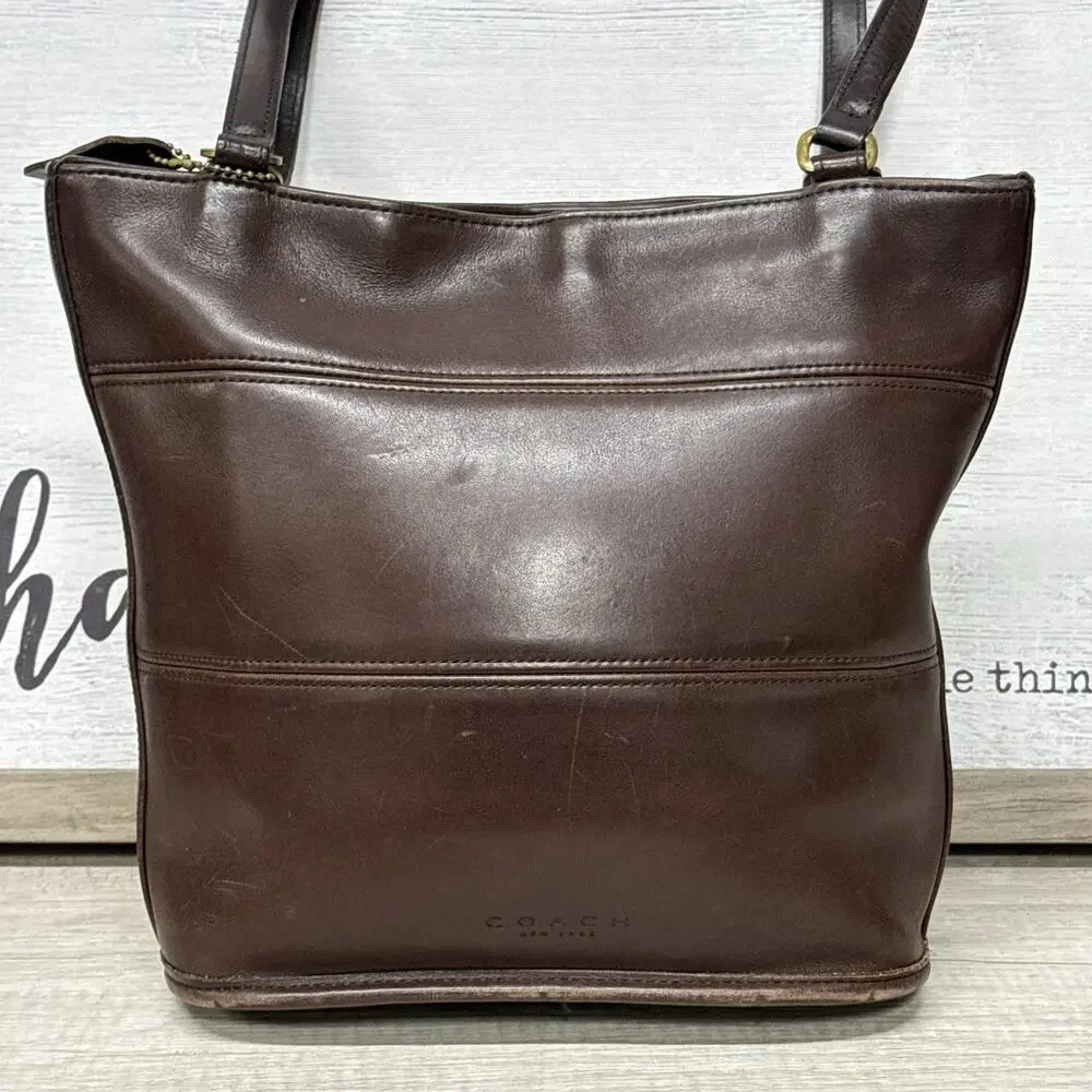Vintage COACH Tribeca 9098 Brown Leather Tote USA Hangtag Shoulder Bag
